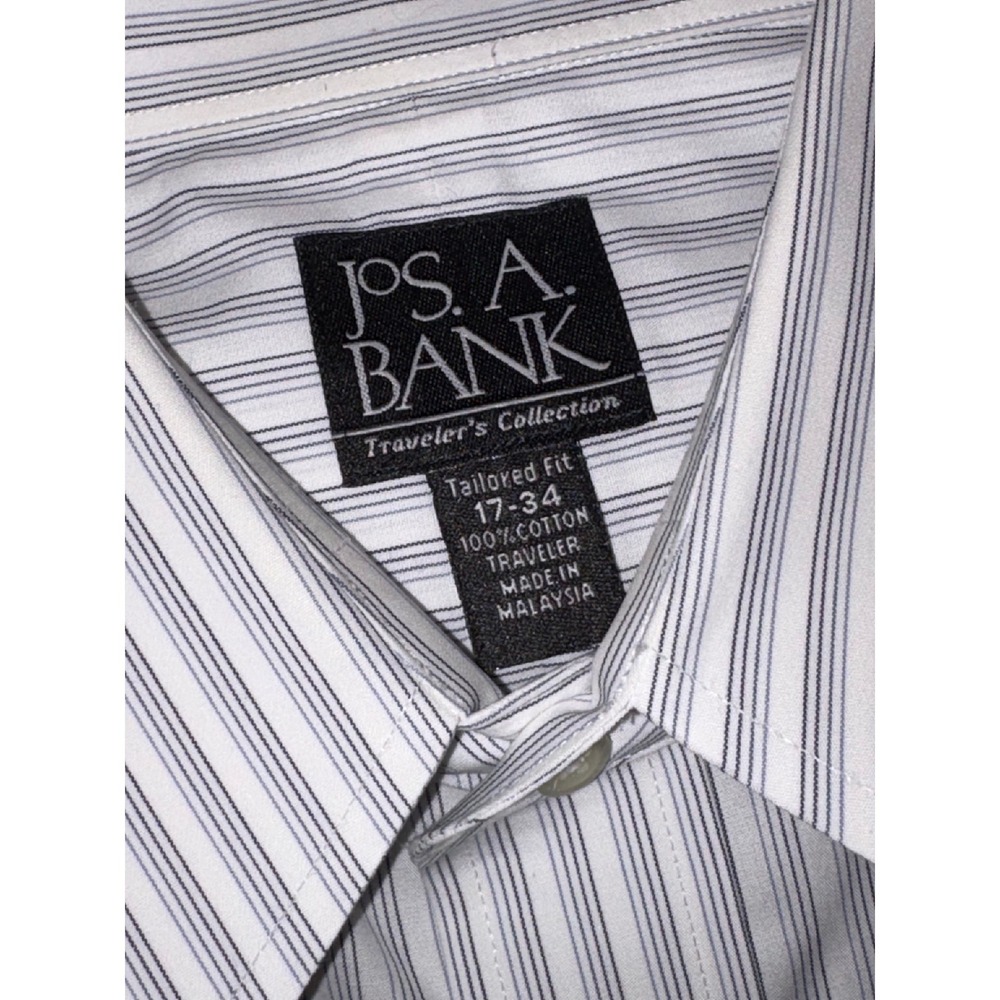 JOS‎ A BANK Traveler's Collection Tailored Fit Striped Dress Shirt 17 34 Men - Picture 7 of 8